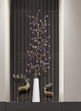 细长款高型招财紫水晶发财树摆件