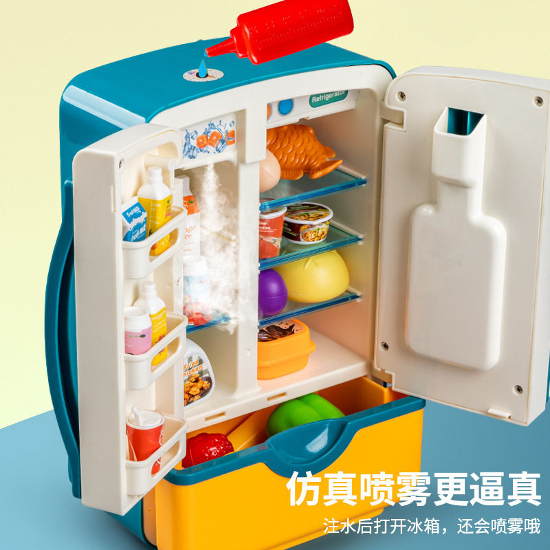 亲子互动声光款仿真电冰箱儿童双开门厨房喷雾冰箱摆摊产品百货