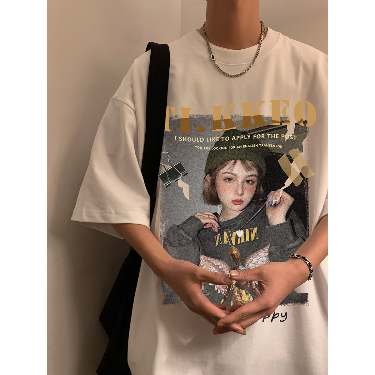夏季新款潮港风个性大印花圆领短袖T恤半袖上衣男女W1273-P25图片