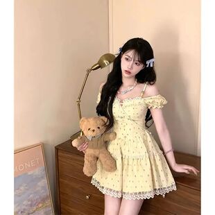 甜辣妹甜美小个子小众设计感吊带短袖 法式 连衣裙 新款 糖果甜心夏季