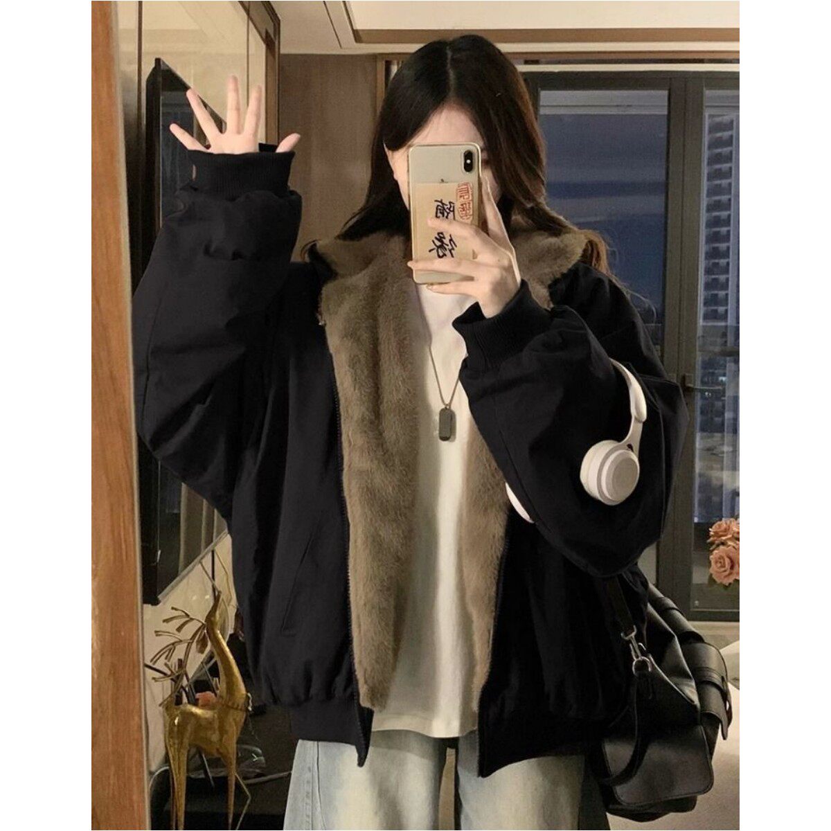 座山雕大码美式复古双面穿加绒连帽外套女冬季宽松保暖百搭上衣,女装/女士精品,短外套,淘宝优惠券,粉丝福利购,淘宝优惠卷