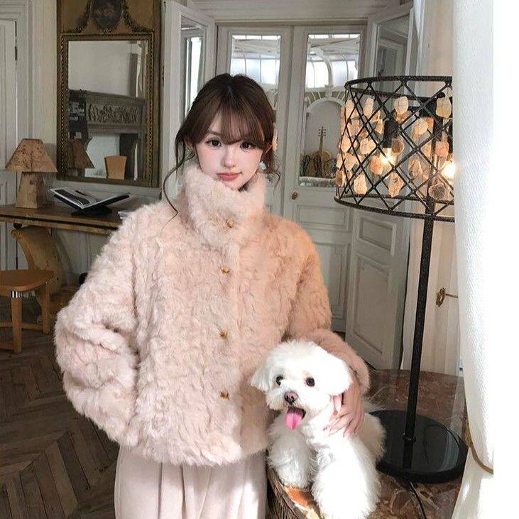 秋冬季立领翻领加厚毛毛环保羊羔毛甜美短款高级感皮毛一体外套女,女装/女士精品,短外套,淘宝优惠券,粉丝福利购,淘宝优惠卷