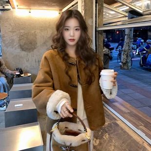 两面穿麂皮绒外套女冬季小个子2025新款皮毛一体短款羊羔毛绒上衣