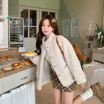 秋冬小香风立领防水貂毛环保外套