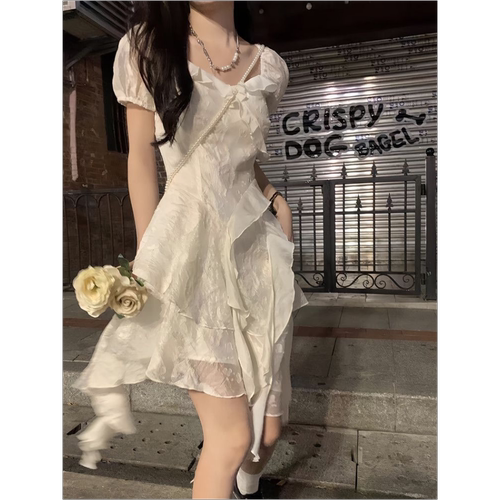 法式茶歇初恋白色超仙连衣裙女
