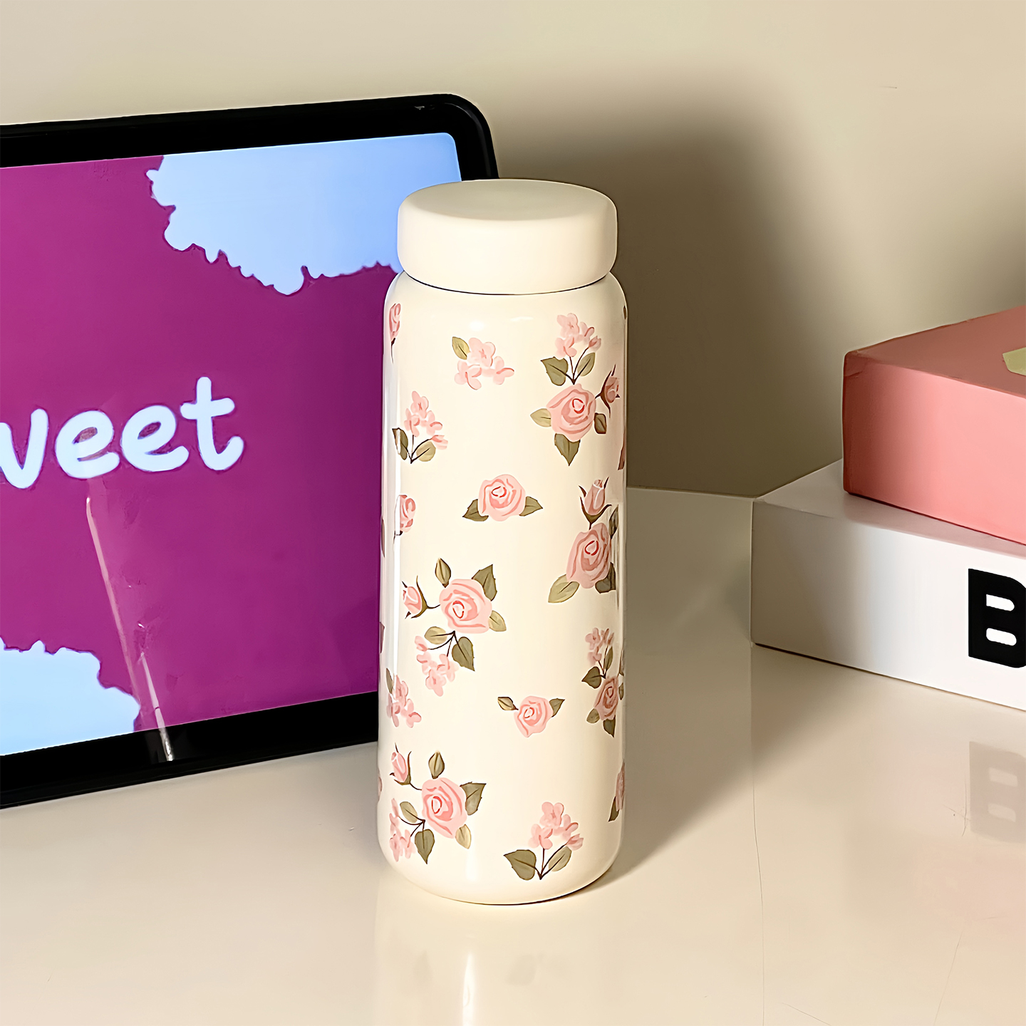 女士新款复古玫瑰保温杯迷你小巧