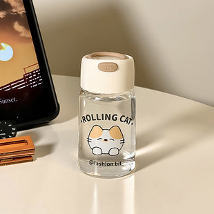 便携夏天耐高温食品级高硼硅玻璃杯子女生高颜值可爱猫咪水杯迷你