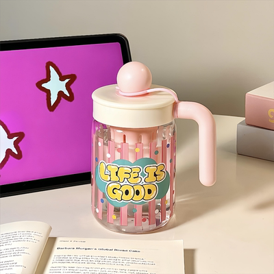 带把手高硼硅玻璃吸管杯