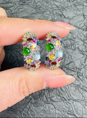 纯天然翡翠a货(高冰白+阳绿蛋面)设计款百搭耳包(多样性发其一 )