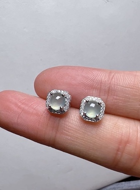 纯天然翡翠a货玉石高冰种蓝底公主方小耳钉简约蛋面多样性发其一