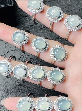 新款天然翡翠A货玉石高冰小鸽子蛋蛋面戒指可调节多样性发其一