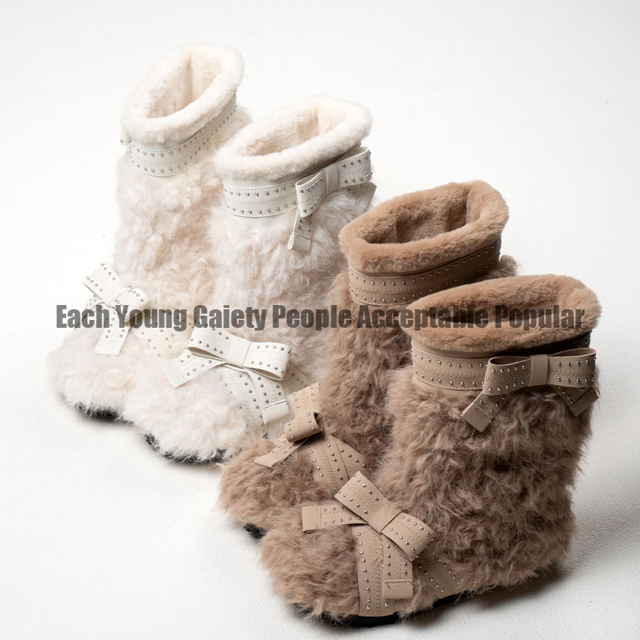 EYGPAP2025冬季新款雪地靴泰迪卷原创设计中筒靴平底防水防滑百搭