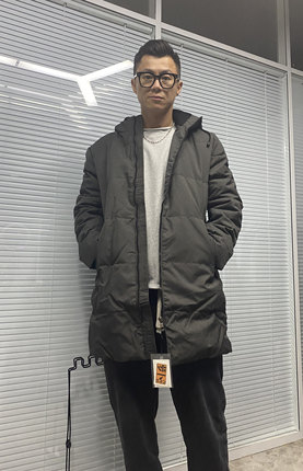 【萝卜合作社】陈震同款中长款韩版修身连帽男士羽绒服外套加大码