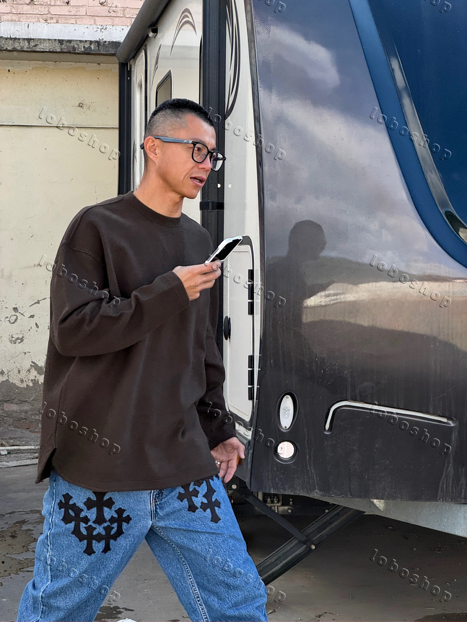 陈震同款弧形开叉三色卫衣情侣款套头男士上衣