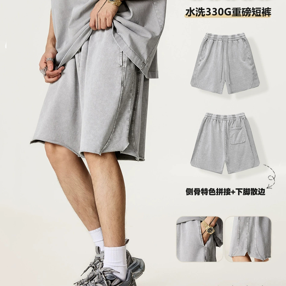2025夏季美式潮牌ins高街蜡染水洗做旧男式短裤宽松中裤男