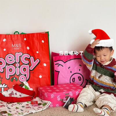 现货2025圣诞限定英国M&S玛莎猪PercyPig防水大号购物礼袋帆布袋