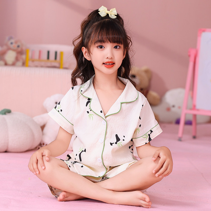 新款夏季云朵棉儿童睡衣开衫薄款家居服套装