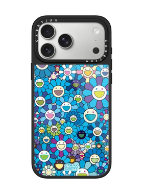 现货CASETiFY正品联名村上隆适用苹果iPhone17pro max太阳花朵盛开蓝色定制写字手机壳限量16/15/14卡通air套