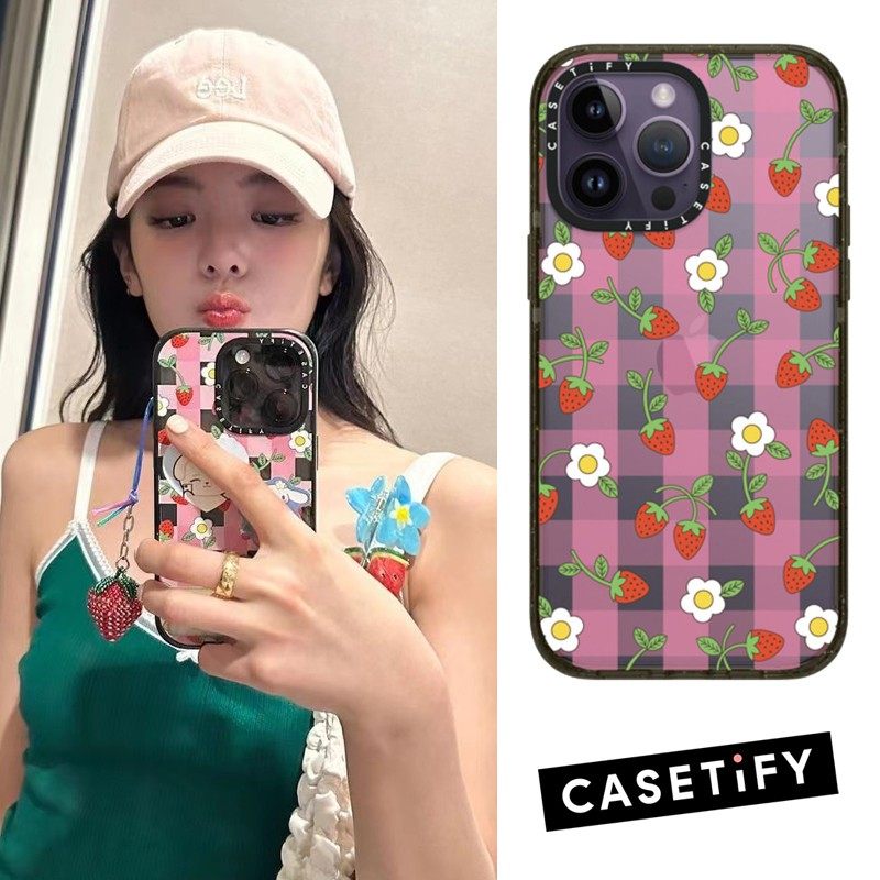 现货CASETiFY正品草莓格子花纹适用iPhone16 pro max苹果15清新Lia崔智秀同款手机壳14/13/12时尚ins风保护套
