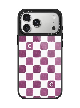 现货CASETiFY正品紫色棋盘格适用苹果iPhone16/17 Pro Max防摔磁吸手机壳创意15/14/13艺术air时尚格纹保护套