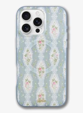 sonix蓝色花卉蕾丝适用苹果iPhone16 pro max磁吸浪漫软妹手机壳潮牌15清新高级感蓝花卉ins网红田园风仙女套