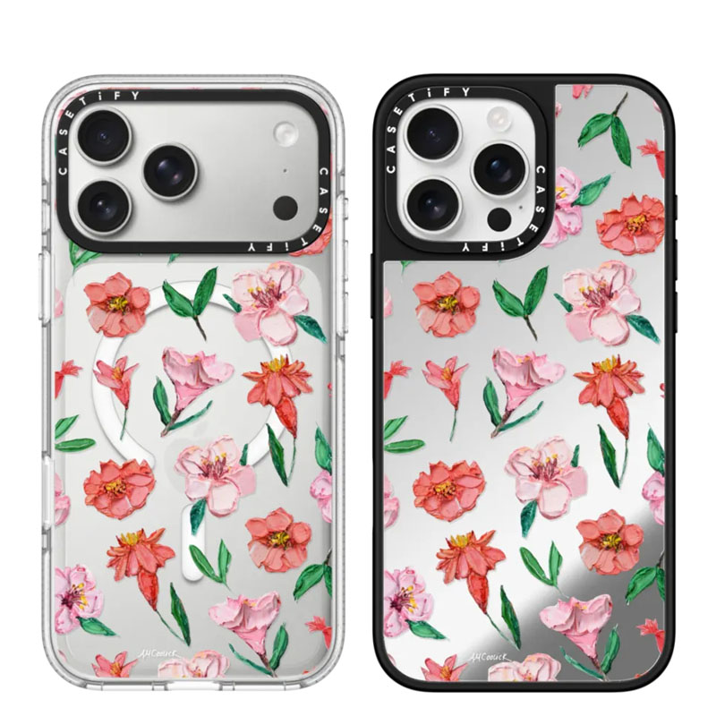 CASETiFY桃色与珊瑚色花朵手机壳