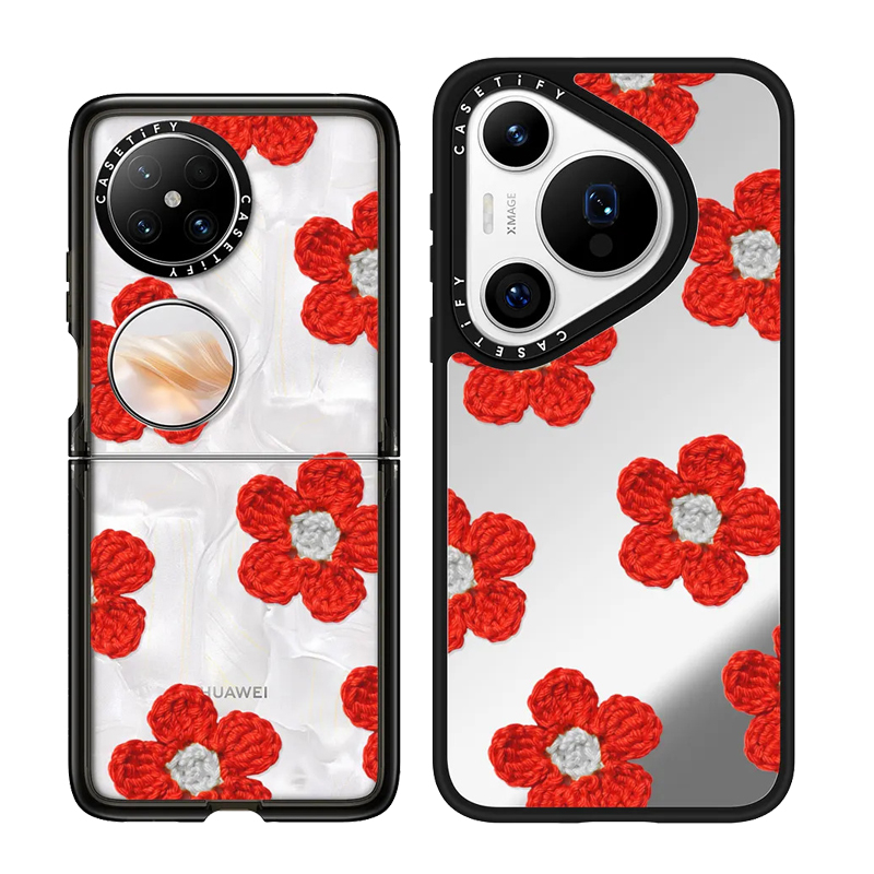 现货正品CASETiFY红色钩针花适用华为P70 Pro手机壳Ultra/Pocket 2折叠Mate60/70Pro+高级艺术感小花朵保护套