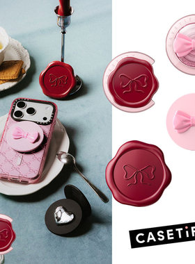 现货CASETiFY正品立体红色印章蝴蝶结甜美好看手机气囊支架指环扣