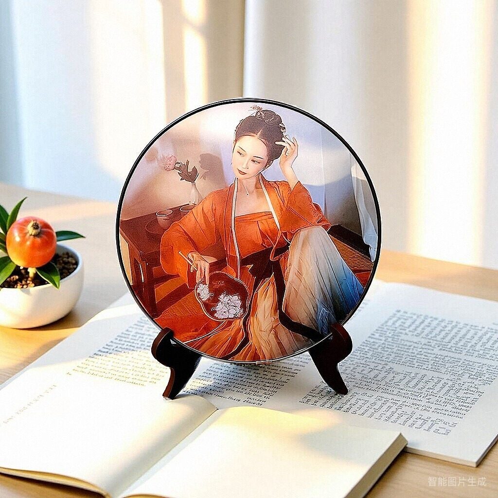 中国风复古水晶拉米娜10寸圆形双面照片全家福合影相框摆台定制