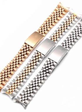 适配劳力士日志型20mm不锈钢五珠手表带18mm精钢双按折叠扣1921mm