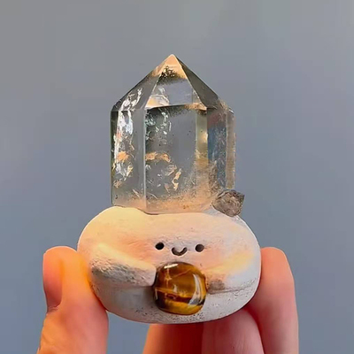 天然水晶原石小豆丁摆件矿物晶体手工制作礼物办公室桌面上班搭子