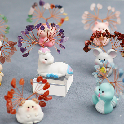 十二生肖水晶树摆件十二生肖底座水晶树居家办公桌面工艺树饰品