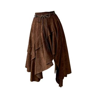 欧美个性辣妹风不规则鹿皮绒半身裙女新款高腰a字百搭显瘦半裙子