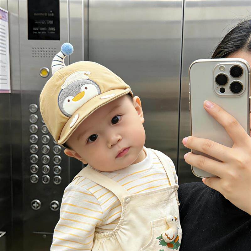 婴儿帽子春秋薄款小月龄防晒企鹅鸭舌帽男宝宝外出遮阳软檐棒球帽