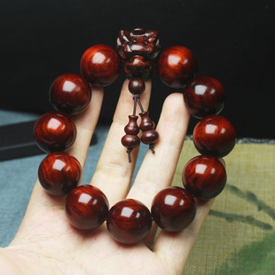 犀角紫檀龙头手串20mm 小叶紫檀雕刻珠20mm佛珠手链文玩犀角紫檀