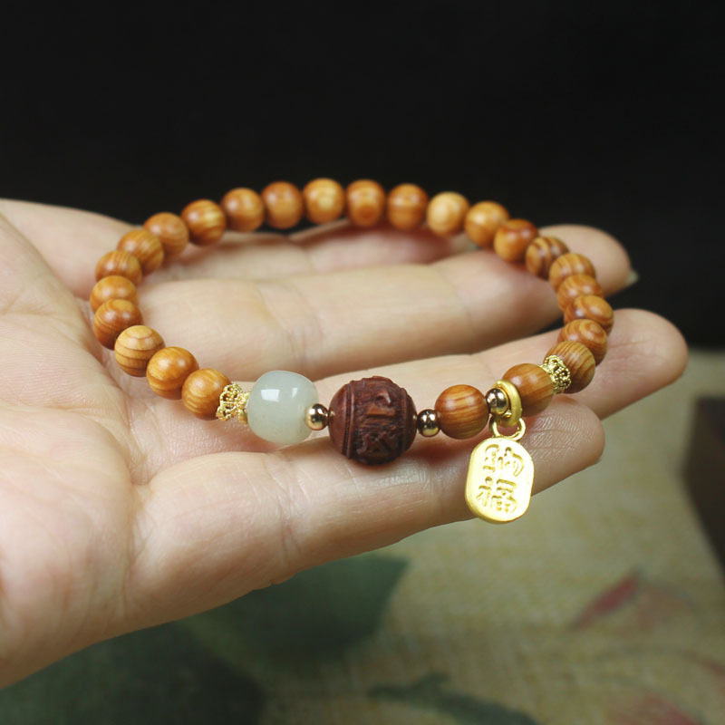 柏木高油料6mm手串手链血檀六字言福牌款 男女饰品文玩厂家批发