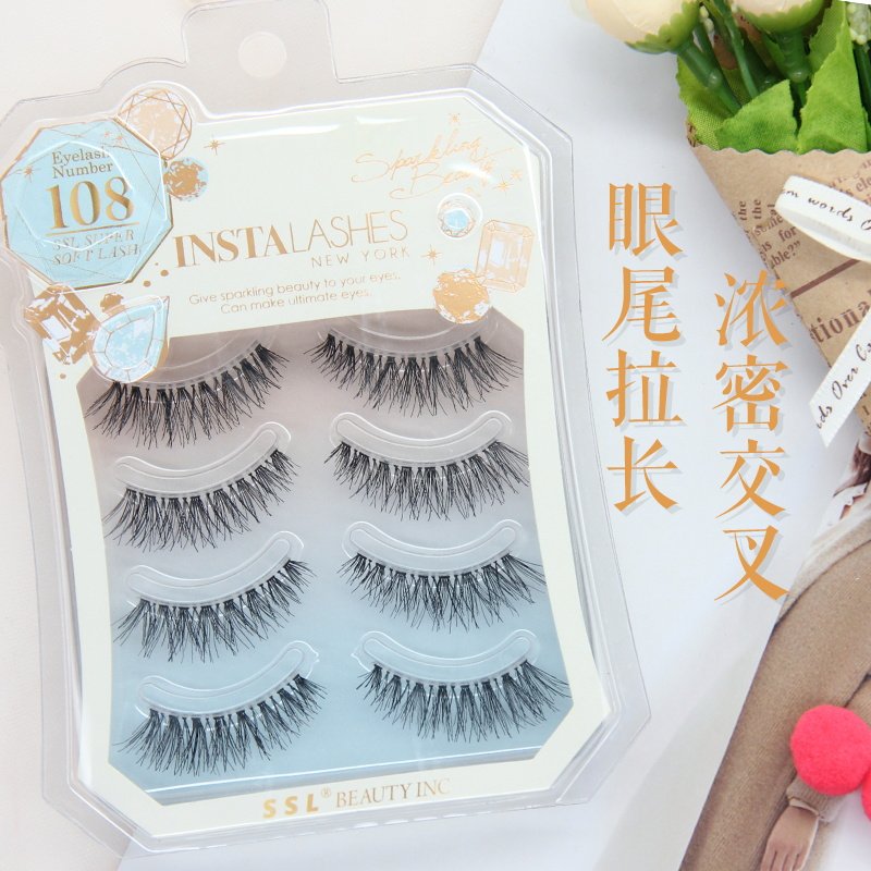 Instalashes108假睫毛自然交叉仿真浓密眼睫毛透明梗舞台妆眼捷毛