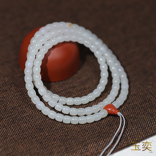玉奕新疆和田玉籽料白玉直切米珠老型珠多圈手串颈链珠子链