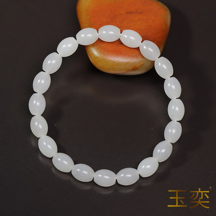 玉奕新疆和田玉籽料9/7青花白玉米珠单圈男女米珠手串珠串配饰