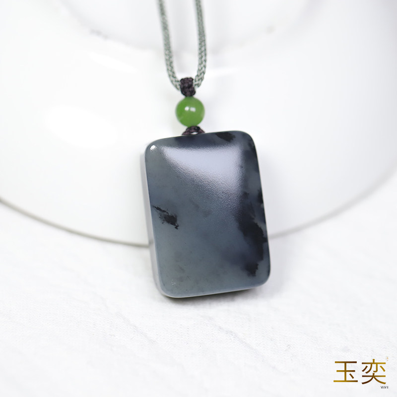 玉奕新疆和田玉籽料青花意境山水玉牌无事牌挂件玉吊坠