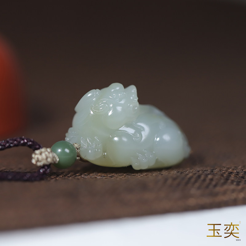 玉奕玉雕工作室14克新疆和田玉籽料白玉守护瑞兽貔貅玉貔貅玉吊坠