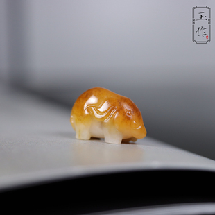 玉奕新疆和田玉籽料3.4克苏工黄沁大象玉象小吊坠手机配饰挂件象