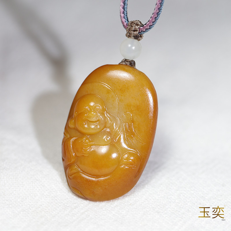 玉奕新疆和田玉籽料7.2克黄沁典藏弥勒佛玉佛挂件玉吊坠配饰玉佛
