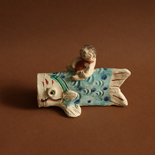 后朴展厅现货日本京都手作孩童鲤鱼卡通家居摆件