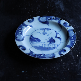 后朴展厅现货日本回流老物件手作老青花手绘盘壶承杯托茶具