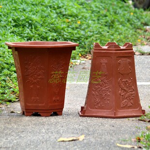 加厚加高耐晒有孔六角形塑料花盆种树酒店户外大型绿植树盆送托盘