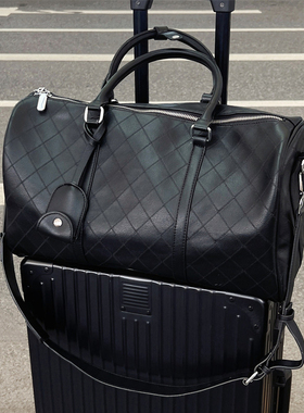 格纹黑色大包通勤出差2024新款波士顿包包单肩斜挎软皮登机包女士