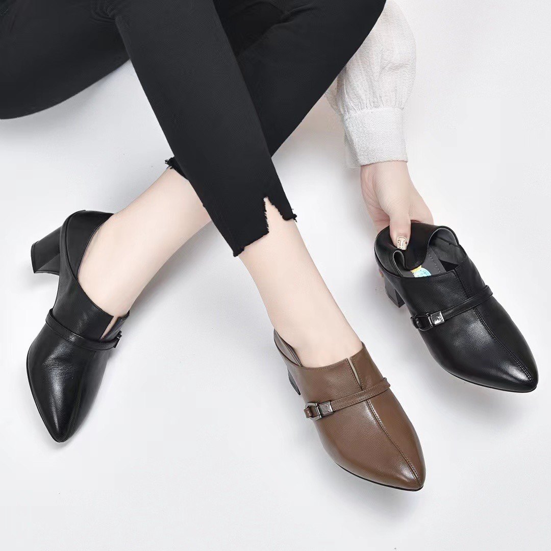 真皮女鞋2023春季新款英伦风小皮鞋女士纯皮高跟鞋粗跟深口单鞋女,女鞋,深口单鞋,淘宝优惠券,粉丝福利购,淘宝优惠卷