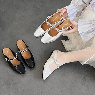 2026新款真皮坡跟包头半拖鞋女外穿春夏法式晚晚仙女风凉拖厚底鞋