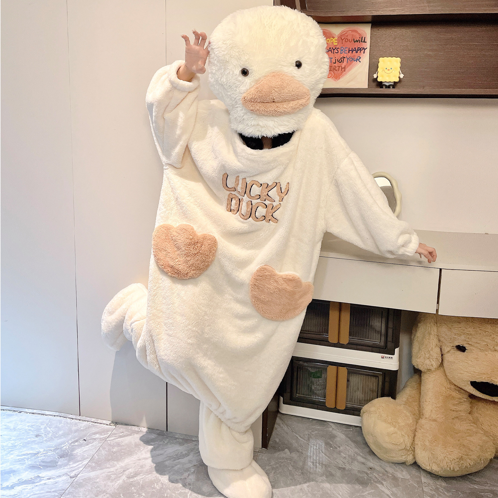 【俏韵】新款冬季珊瑚绒加绒加厚可爱舒适睡袍连帽法兰绒家居服套图片